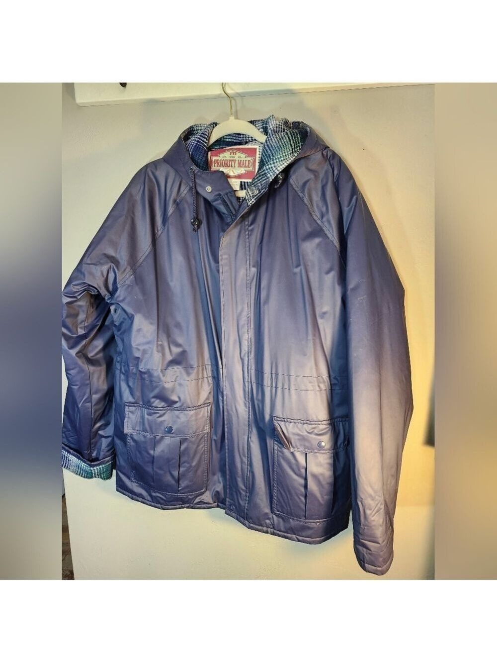 Priority Male Weatherproof Navy Raincoat Waterproof Flannel Lining Sz L